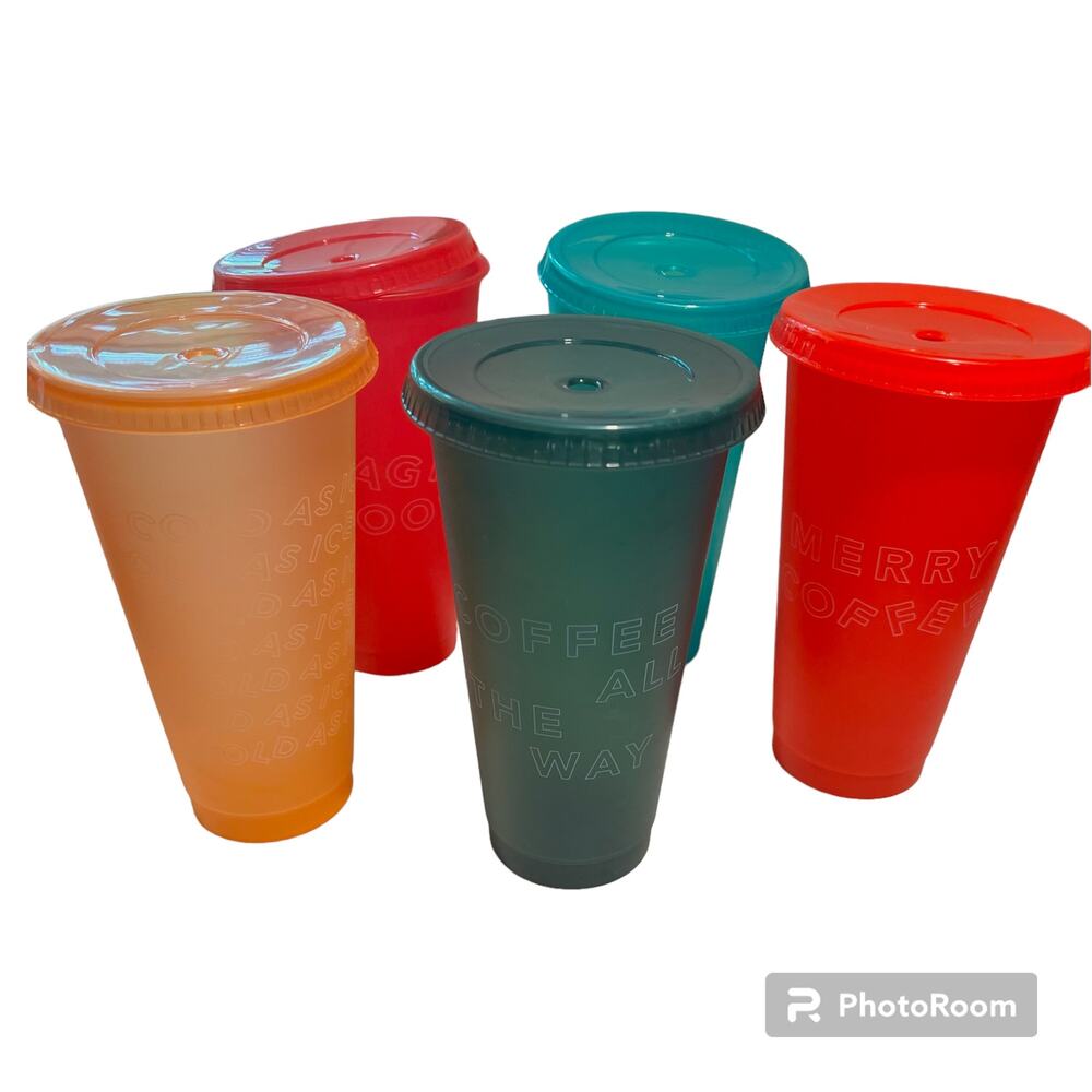 Starbucks 2019 Christmas reusable cold cups 24fl oz 5 cups with lids
